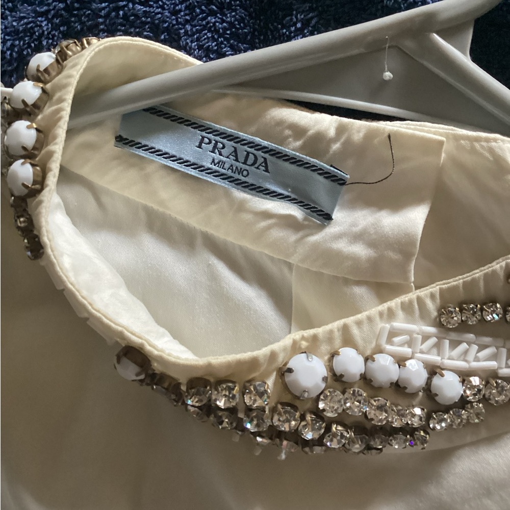 PRADA SLEEVELESS JEWELED MOCK NECK COTTON TOP